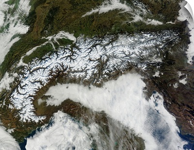 Satellite image of The Alps mountain range