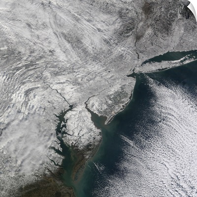 Satellite view of a Noreaster snow storm over the United States