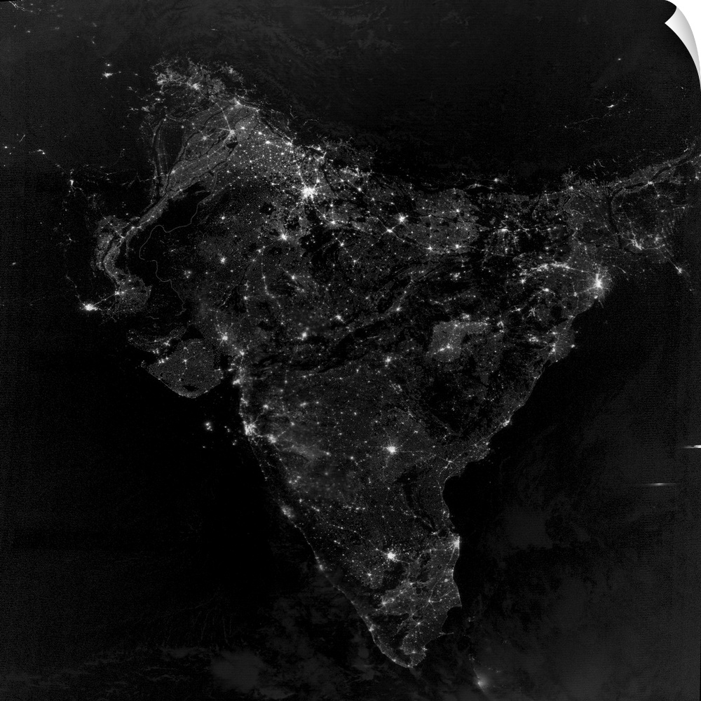 November 12, 2012 - Satellite view of city, village, and highway lights in India.
