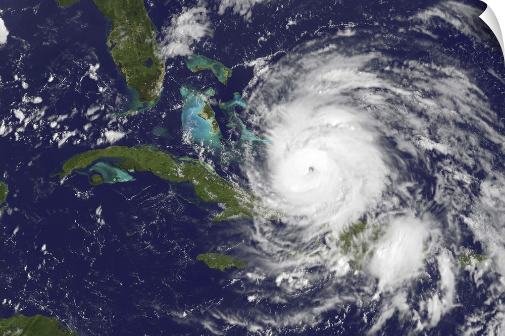 August 24, 2011 - Satellite view of the eye of Hurricane Irene as it enters the Bahamas.