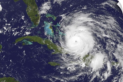 Satellite view of the eye of Hurricane Irene as it enters the Bahamas