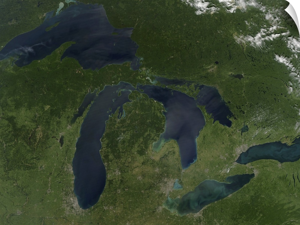 August 28, 2010 - Satellite view of a cloudless summer day over the entire Great Lakes region.