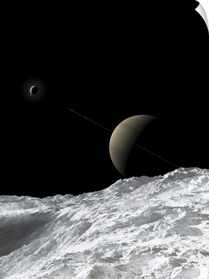 Saturn and Enceladus as seen from the moon Tethys