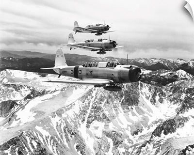 SB2U-1 Vindicator Aircraft Of The U.S. Navy Conducting A Sortie Over Mount Whitney