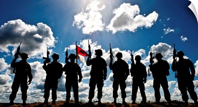 Silhouette of soldiers from the U.S. Army National Guard