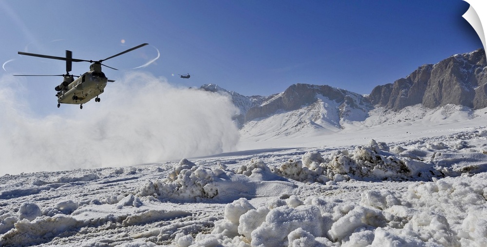 February 8, 2012 - Snow flies up as a U.S. Army CH-47 Chinook helicopter lands at a remote landing zone in Shahjoy distric...