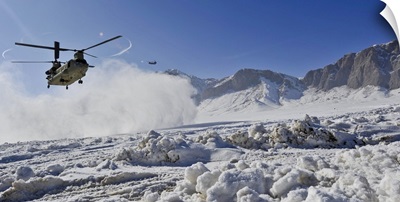 Snow Flies Up As A US Army CH-47 Chinook Prepares To Land