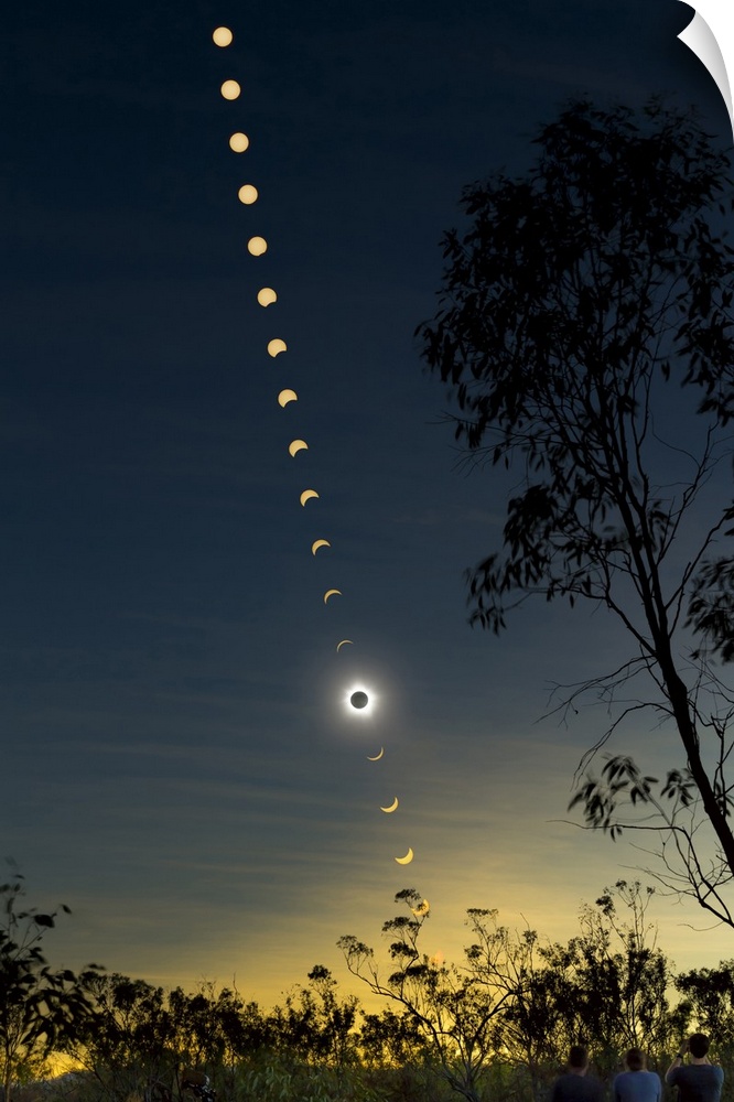 Solar eclipse composite with observers, Mulligan Highway, Queensland, Australia.