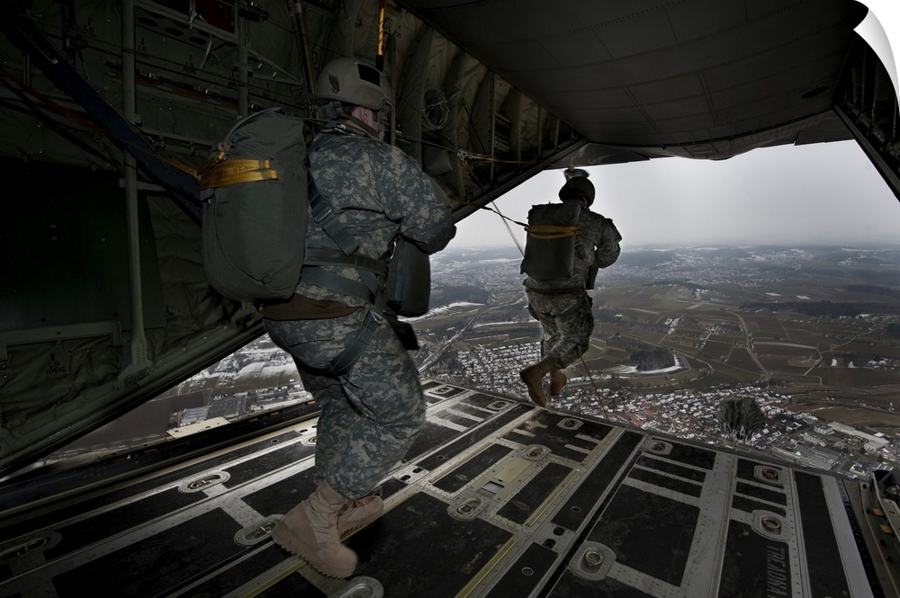 February 24, 2011 - Soldiers of U.S. Special Operations Command Africa, jump from a C-130 aircraft at the Malmsheim Airfie...