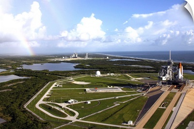 Space shuttle Atlantis and Endeavour on launch pads at Kennedy Space Center in Florida
