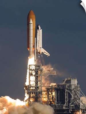 Space Shuttle Atlantis clears the tower at the Kennedy Space Center, Florida