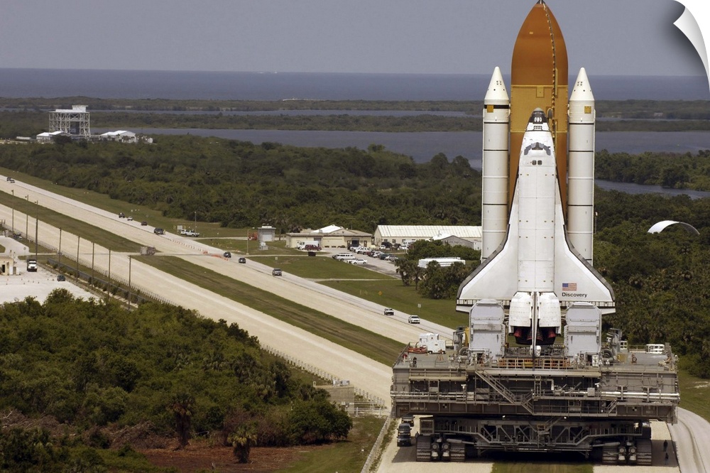 Space Shuttle Discovery resting on the Mobile Launcher Platform