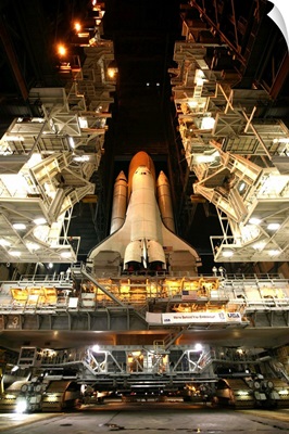 Space Shuttle Endeavour inside the Vehicle Assembly Building at Kennedy Space Center