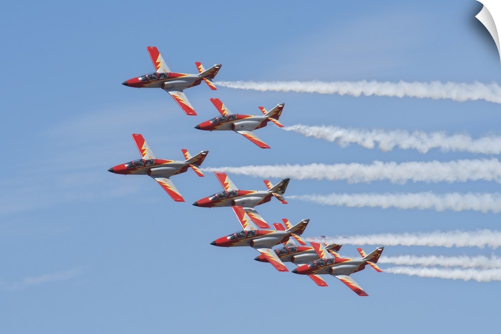 Spanish aerobatic team Patrulla Aguila with their C-101EB planes, performing at the International Marrakech Air Show (IMAS...
