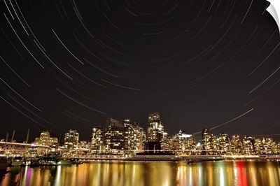 Star trails above Downtown Vancouver British Columbia Canada