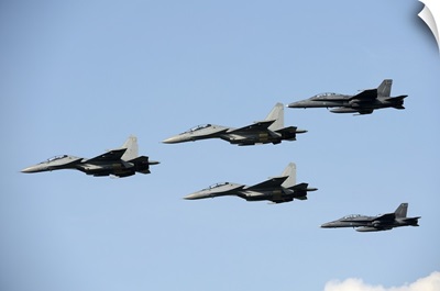 Sukhoi Su-30 MKM aircraft and F/A-18 Hornet jets of the Royal Malaysian Air Force