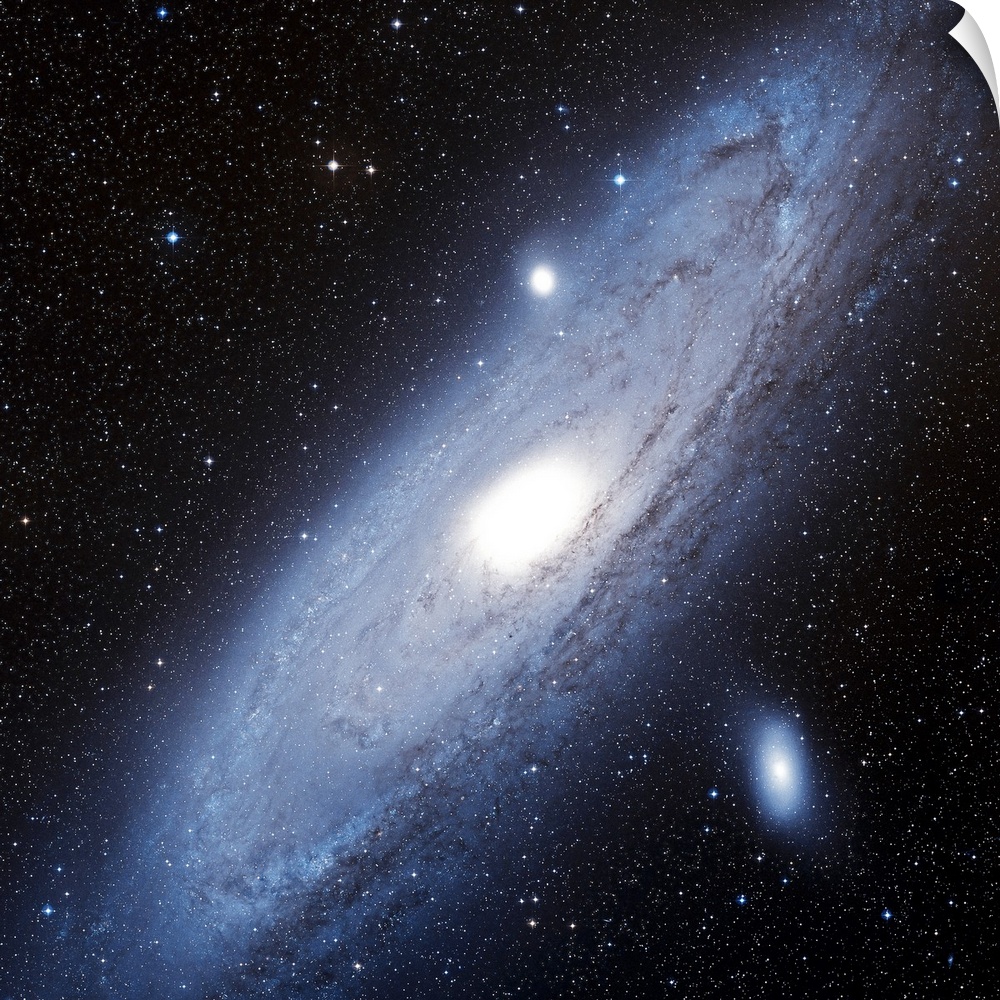 Photograph of star system with diagonally slanted oval shaped cloud of gas.