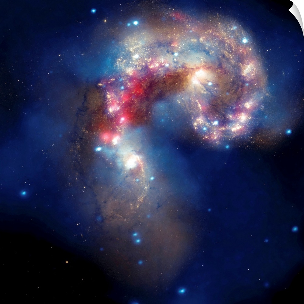 Composite image of two colliding galaxies, known as the Antennae galaxies, or NGC 4038 and NGC 4039. The Antennae galaxies...
