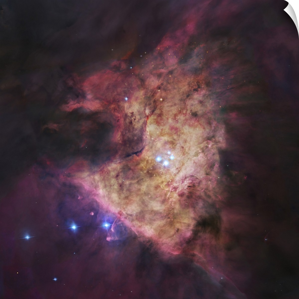 The center of the Orion Nebula (Messir 42), known as the Trapezium Cluster.  Directly in front of Messier 42 is a small gr...