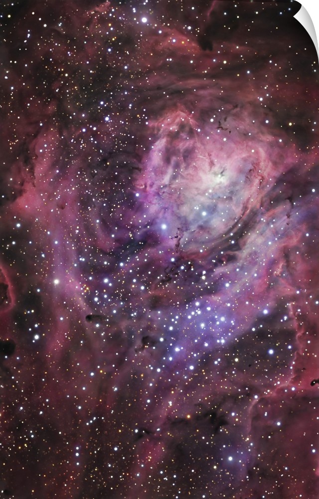 The central region of the Lagoon Nebula, which is also known as Messier 8, in the constellation of Sagittarius.