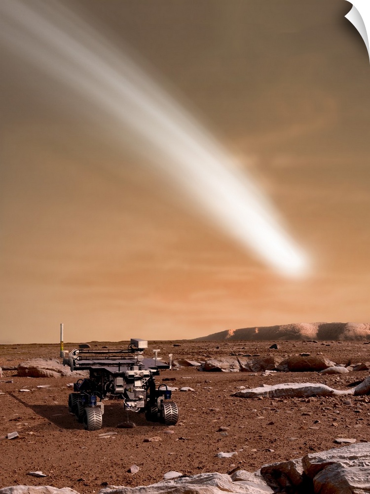 An artist's depiction of the close pass of comet C/2013 A1 over Mars.