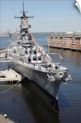 The decommissioned US Navy Battleship USS Wisconsin berthed to the pier