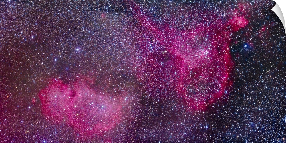 The Heart Nebula (at right, aka IC 1805) and the Soul Nebula (at left, aka IC 1848, and also the Fetus Nebula), in Cassiop...