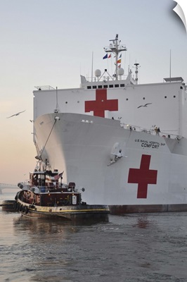 The hospital ship USNS Comfort departs for deployment