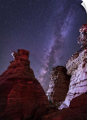 The Milky Way rises above the Wedding Party rock formation in Oklahoma