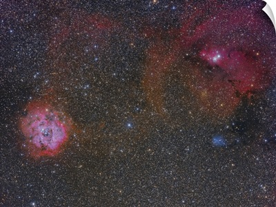 The Monoceros region showing the Rosette Nebula, Cone Nebula and Christmas Tree Cluster