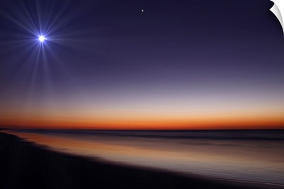 The Moon and Venus at twilight from the beach of Pinamar, Argentina