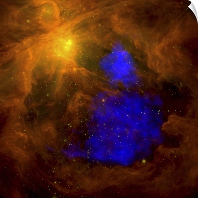 The Orion nebula in the infrared overlaid with XMMNewton Xray data in blue