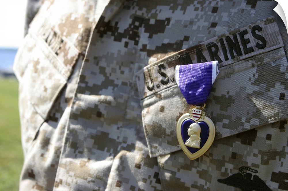 October 18, 2010 - A U.S. Marine wears the Purple Heart medal proudly after receiving it during a ceremony aboard Camp Lej...