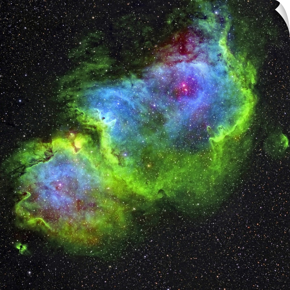IC 1848, the Soul Nebula in Hubble-palette color mapping.