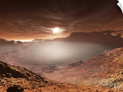 The sun sets over the Eberswalde region of Mars