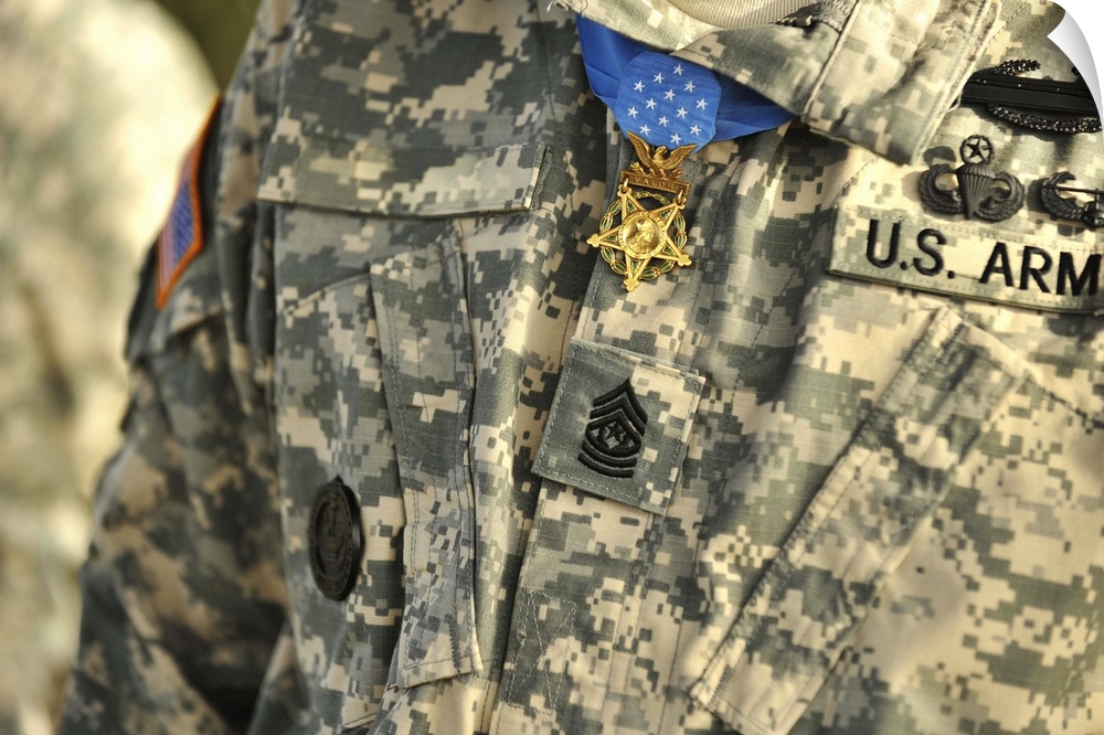 The U.S. Army Medal of Honor is worn by a retired U.S. Soldier and recipient.