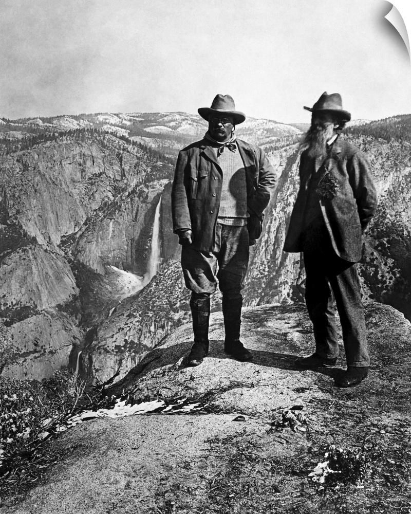 President Theodore Roosevelt and John Muir while visiting Glacier Point at the Yosemite Valley in California, 1903.