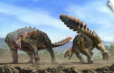 Two Stegouros Elengassen Dinosaurs Fighting