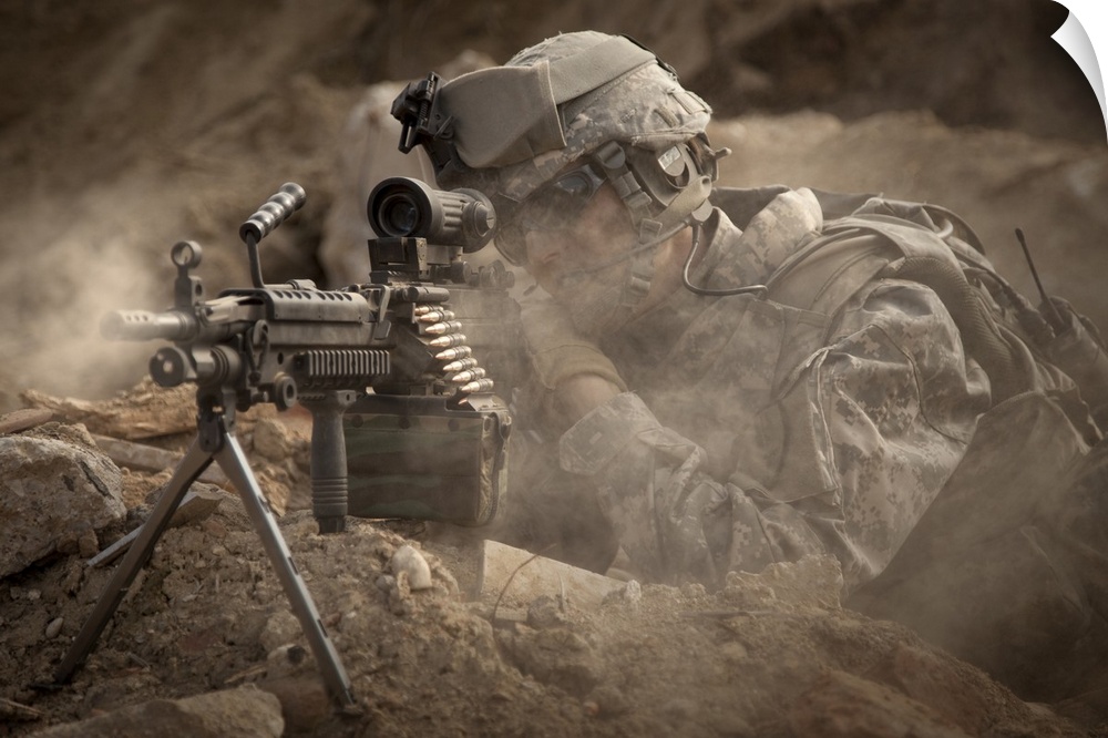 U.S. Army Ranger in Afghanistan combat scene.
