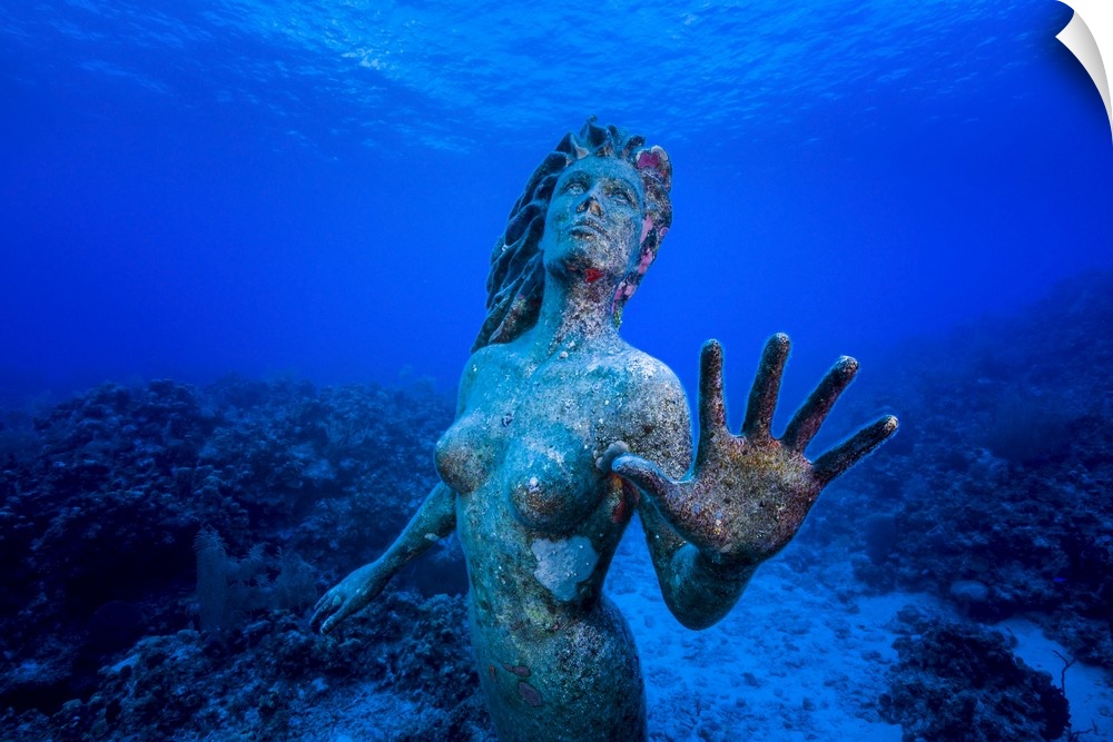 Underwater mermaid statue at Grand Cayman island.