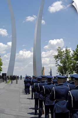United States Honor Guards stand in formation at the Air Force Memorial