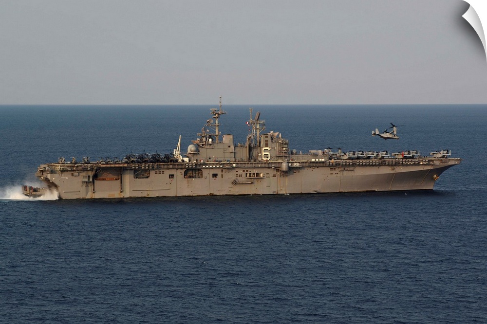 April 11, 2014 - The amphibious assault ship USS Bonhomme Richard (LHD 6) conducts amphibious operations while transiting ...