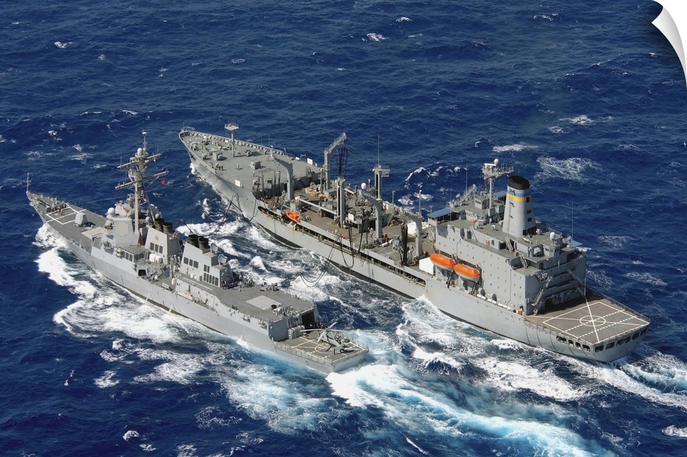 U.S. Navy destroyer USS Decatur comes alongside the Military Sealift Command oiler USNS Pecos.