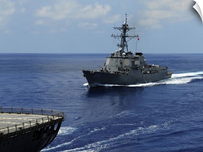 USS Preble approaching the Military Sealift Command oiler USNS John Ericsson