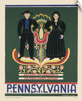 Vintage 1936 Travel Poster Promoting Lancaster County, Pennsylvania, Of An Amish Couple