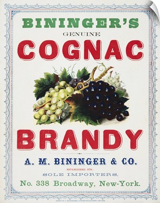 Vintage Advertisement For Bininger's Cognac Brandy