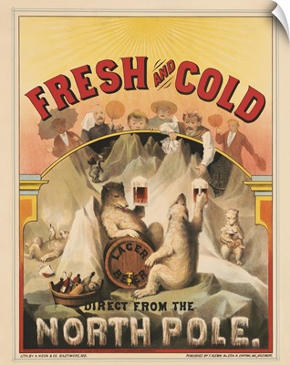 Vintage Advertisement Of Polar Bears Enjoying Mugs Of Lager Beer At The North Pole