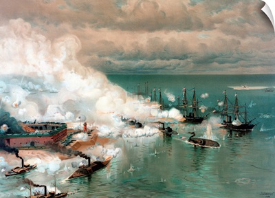 Vintage American Civil War print of The Battle of Mobile Bay