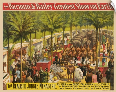 Vintage Barnum & Bailey Circus Poster Of Animals And Performers Beneath Palm Trees, 1897