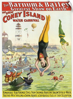Vintage Barnum & Bailey Circus Poster Of The Great Coney Island Water Carnival, 1898